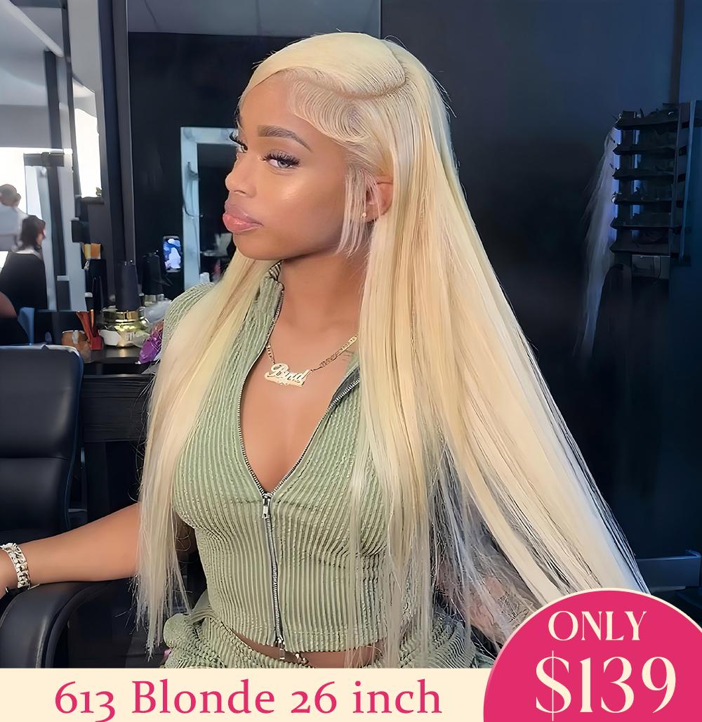 【26‘’ Blonde 139】Tahikie 613 250% Density Blonde HD Front Lace Bob Wig 13x6 Straight Frontal Human Hair Wigs For Women P