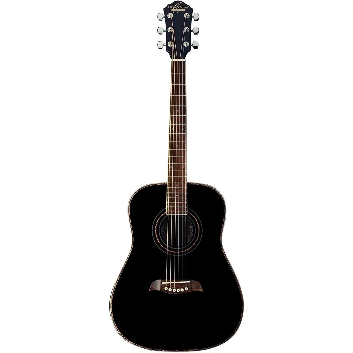 Oscar Schmidt 3/4 Size Dreadnought Acoustic Guitar for People with Smaller Hands & Students, 0.75in Body, High Gloss Black, Fully Adjustable Truss Rod
