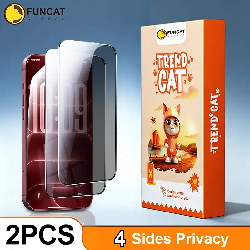 FUNCAT GLOBAL 2PCS Tempered Glass Full Coverage Privacy Shield Screen Protector for iPhone 18/17/16/15/14/13/12 Smartphone, 4-Sides Anti-Spy Protection, Protective Electroplated Layer, Headset Cover Compatible, Anti-Fingerprint, Shockproof Drop Resistance