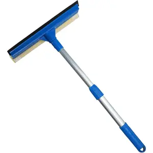Professional Window Squeegee,2 in 1 Squeegee Window Cleaner with Long Stainless Steel Handle,Sponge Car Window Squeegee for Gas Station, Glass,Shower,Outdoor High Window Cleaning (Expansion payment)