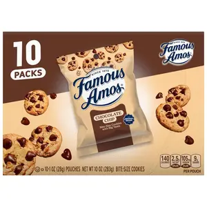 Famous Amos Classic Chocolate Chip Cookies 10 Pack Box 10oz Bite Size Cookies with Big Taste