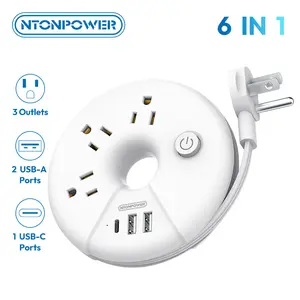 NTONPOWER i-Donut Travel Power Strip – Donut-Shaped 3-Outlet + 3-USB(USB-C) Mini Extension Cord, Cruise-Approved & Compact for Hotels, Home & Trips