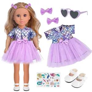 DEARBEI 18" (18") - Lifelike Blue Eyes & Long Blonde Hair - Pink Ballet Dress, Tiara & Wand Accessories - Pretend Play - Toys for children from 3 years