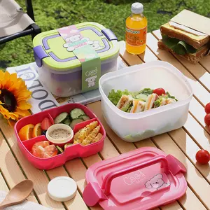 Outdoor picnic box, double-layer food-grade fruit box, square salad box, double-layer compartmentalized large-capacity portable storage box container meal prep snack holder lunchable