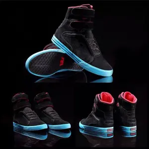 Supra TK Society Black Blue Suede High Top Velcro Unisex Board Shoes Streetwear