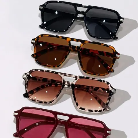 【Black Friday】4 Pairs Multicolor Trendy Casual PC Frame Sunglasses, Dual Bridge Square Eyewear, Retro Hong Kong Style, Ideal for Daily Commute, Street Photography, Vacation Photoshoots and Dates