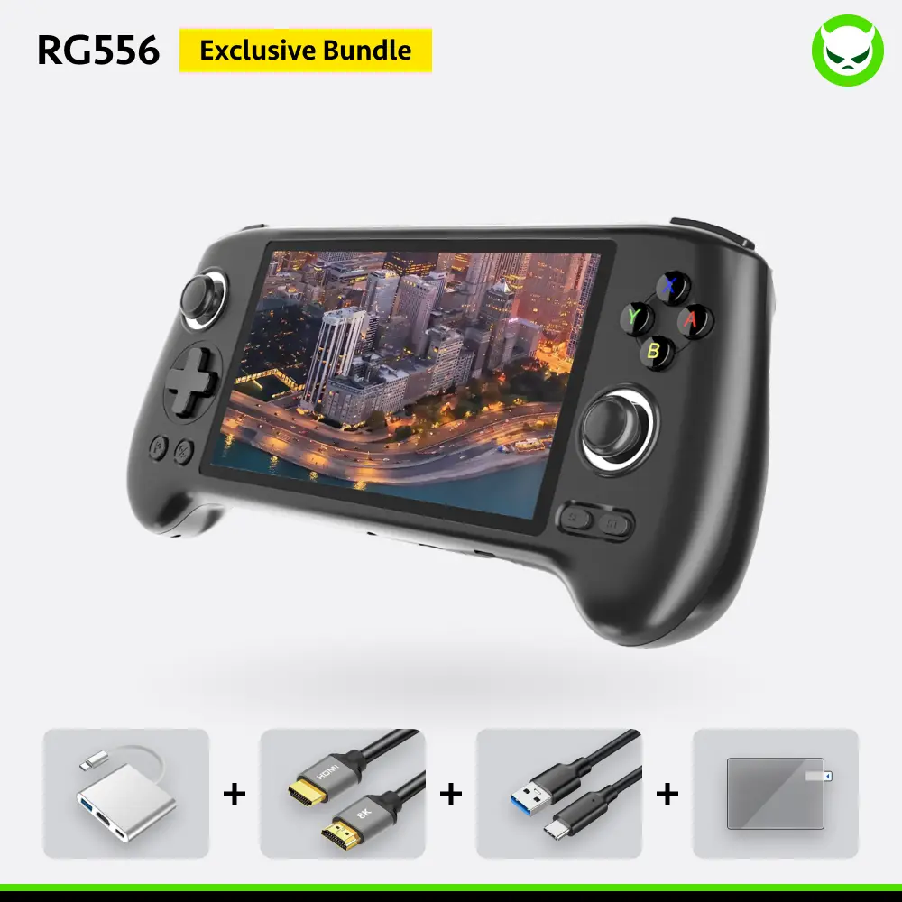 Anbernic RG556【Buy 1 Get 1 8K HDMI Cable+1 Multi-port Adapter+1 Type-C Cable+1 Screen Protector】Android 13 5.48-inch AMOLED Touch Screen 1080*1920 DP 5G WiFi Bluetooth HDMI Output Six-axis Gyroscope Sensor 5500mAh Ready to Use Gift Package