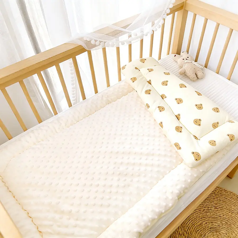 Baby Bean Bag Cot Mattress Pad, Soft Comfortable Baby Bedding, Cute Print Design, Ultra-Soft 3D Material, Perfect for Infant Care, Newborn, Nursery, Crib Mattress Pad