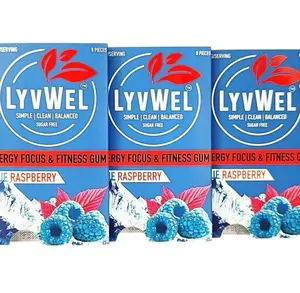 Caffeine Chewing Gum 3 Pack Blue Raspberry - 24 pieces, 80g per peace New Sport Energy Beverage Flavor