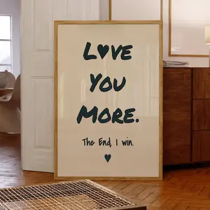 Love You More Wall Art Unframed - Love You More Poster, Trendy Love Print, Simple Love Wall Art, Black Love Poster(Note: Frame shown for display only) wall decor