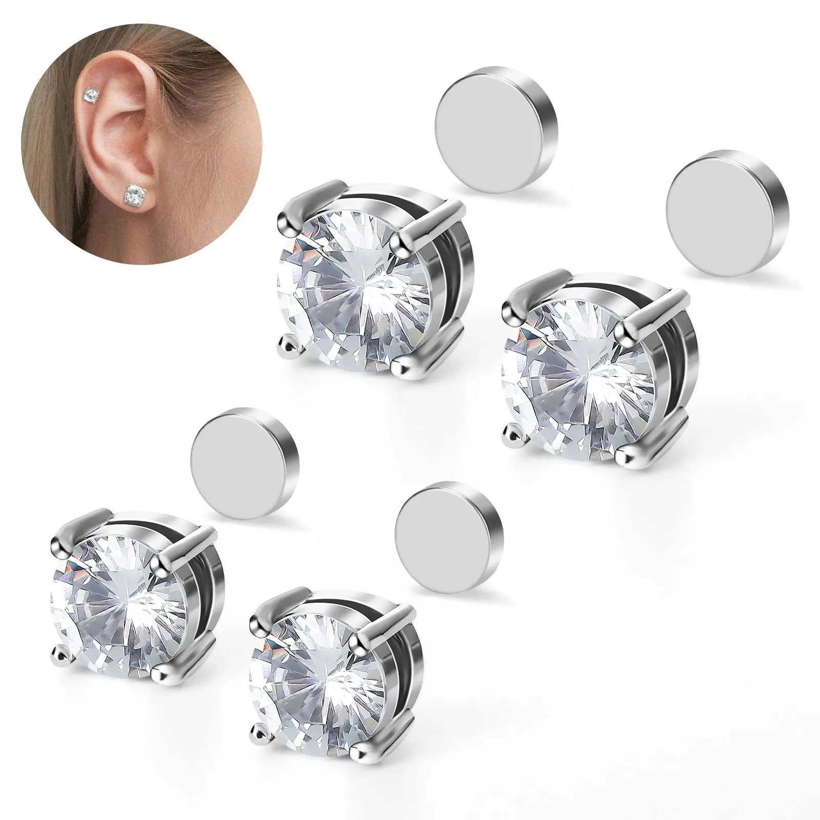 2 Pair Magnetic Clip On Earrings for Men Women Non Pierced Earrings with VVS Zircon Stones 18K Gold Plated Stud Earrings Unisex Fashion Jewelry Giftv
