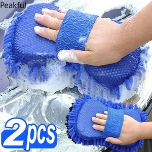 2-Pack Chenille Car Wash Sponges, Trending Glove Style Microfiber Cleaning Cloth, Strong Dirt Absorbing Auto Detailing Pad, soft scratch-free texture and easy grip design, ideal for daily vehicle washing, exterior cleaning and regular car maintenance work