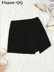 Plus Size Women's Casual Mini Short Skirt Pants, Side Slit Comfortable Fashion Design, Perfect for Daily Wear, Stylish and Comfy, Bottom