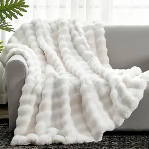 Ultra Plush Rabbit Faux Fur Throw Blanket Bed, All Season Comfort,The Cozy Cloud Blanket,Luxury Sherpa Bubble Throw Blanket, [1000GSM] Oversized Rabbit Fur Throw -Ultra Soft & Warm Blanket for Adults, Couch, Bedding