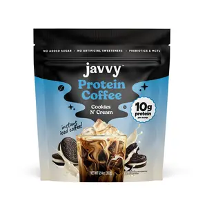 Javvy Cookies N’ Cream Protein Iced Coffee - Premium Whey Protein & Instant Iced Coffees - 100% Natural Cold Brew - Zero Artificial Flavors & Sweeteners, 80 mg Caffeine, No Added Sugar, 20 Servings