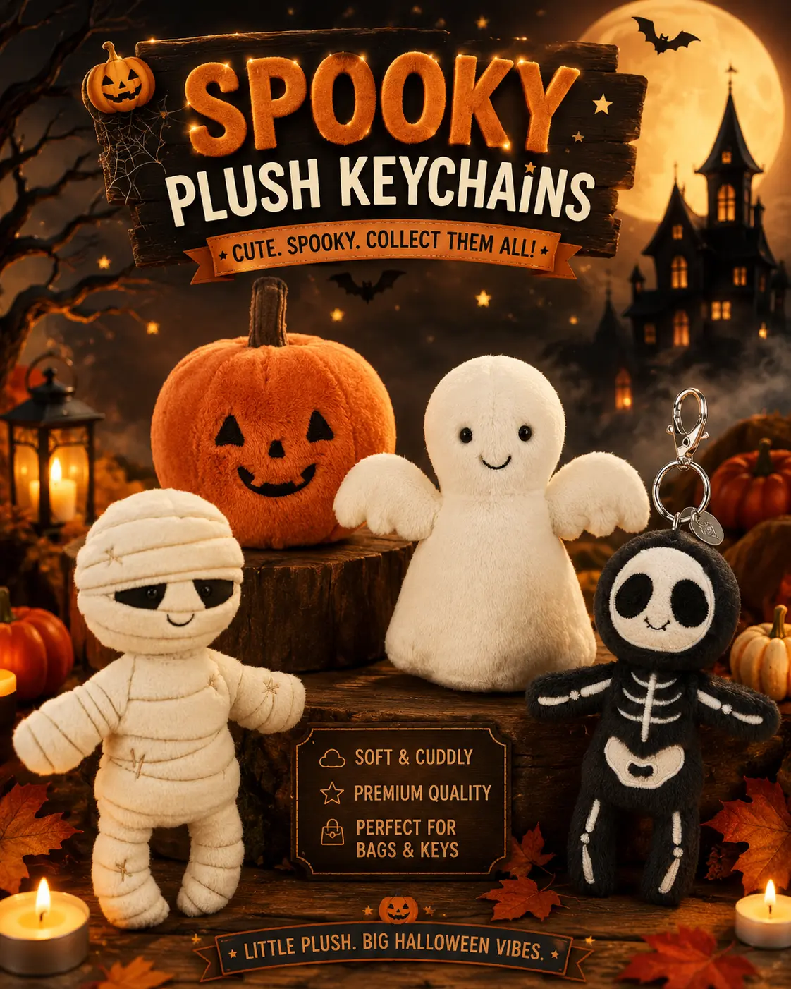 Jellycat Halloween Keychain Collection, Cute Pumpkin Ghost Mummy Skeleton Plush Bag Charms, Spooky Backpack Accessories, Halloween Gift For Kids And Collectors