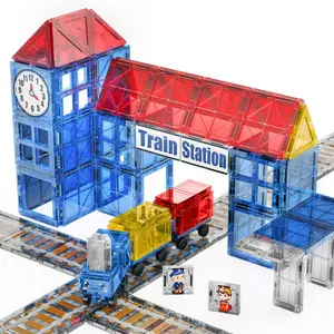 Train Station Magnetic Building Blocks Set, Magnetic Puzzle Car Road Clock Kit, Perfect Birthday Gift for Boys Girls, Ideal Easter Present