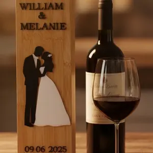 Personalized Wedding Wine Box – 3D Acrylic Bride & Groom Design