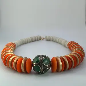 Coral & Bone Boho Necklace – Handmade Natural Statement Jewelry | Earthy Beaded Necklace