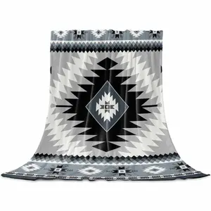 Haze Blue Boho Throw Flannel Blanket for Couch Sofa Bed, Farmhouse Retro Southwest Aztec Motifs Microfiber Soft Fleece Blankets All Season Warm Cozy Bedding for Women Men Kids,