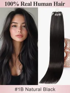 Micro Loop Hair Extensions 50 Strands Micro Beads Hair Extensions, Nano Ring Links Human Hair, 13 Colors, Natural Straight, 12-22 Inch, Adds Volume & Length  30G