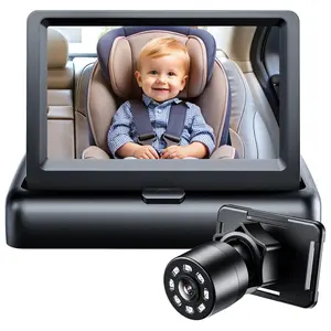 Car Mirror, Car Monitor 4.3'' HD Display with IR Night Vision Feature, Car Seat Camera 360° Rotation, Rear Facing, Easy Install - Dashcam