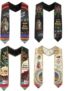 Custom Class of 2026 Graduation Stole - Mexico & USA Flag Hybrid Sash for International Students Serape Style Class of 2026 Sash | Patriotic Grad Accessory