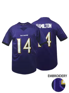 Men's Baltimore #14 Embroidered Rugby Shirt, V Neck Short Sleeve Top, Athletic Top, Breathable Loose Fit Unisex Football Jersey,Perfect for Casual, Outdoor Sports Wear, All Seasons