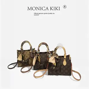 MONICA KIKI Fashion Purses - Monica Qiqi Printed Color-Block Letter Tote Small Bag for Women New Vintage Light Luxury Korean Style Trendy Shoulder Bag