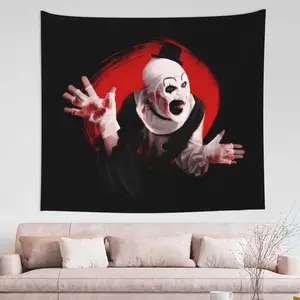 Terrifier Clown Vintage-Style Tapestry 60x51" - Horror Movie Wall Hanging for Home Decor, Bedroom, Living Room & Dorm - Durable Polyester, Easy Install Kit Included
