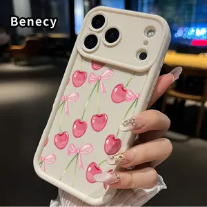 Phone Case for iPhone 17 Pro Max 17 Air Cherry Bows Pattern Shockproof Silicone TPU Bumper Drop Protection Cover Smartphone Casing
