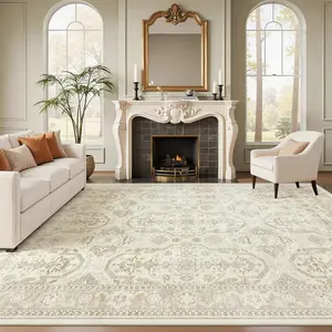 Art&Tuft Persian Geometric Washable Area Rug - Anti-slip Backing, Stain-resistant, Durable, Soft Single-color Non-white Carpet with Artistic Abstract Design, Rugs for Living Room, Bedroom, Living Room Rugs