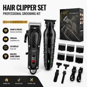 2-Piece Professional Blonde Hair Clipper & Trimmer Kit for Men - USB-Rechargeable Barber Set Featuring LCD Display, Adjustable Blade Hair Clippers, and Professional Men's Trimmer