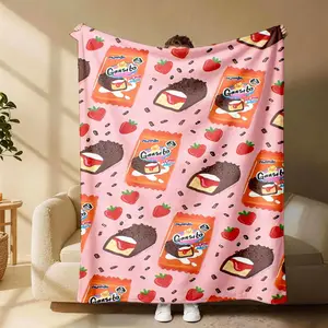One Gansito Strawberry Chocolate Cake Full Print Lightweight Flannel Blanket, Soft Breathable for Spring Summer, Bedroom Decor