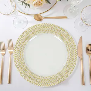 6-Pack Acrylic Charger Plates 13" Round Clear with Gold Wheat Pattern Rim - Stylish Dinner Party Charger Tableware