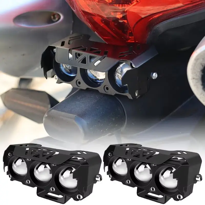 Motorcycle LED Spotlight Dual Color Hi/Low Beam Fog Lamps for Car Trucks SUV UTV 12V 24V Motorcycle Mini 3Lens Headlight Driving Light