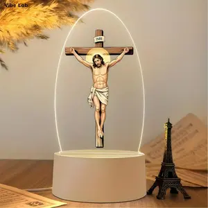 Jesus Crucifix Cross 3D Night Light - INRI Catholic Christian Religious Faith Lamp Gift, Aesthetic Altar Prayer Room Home Decor for Good Friday Easter
