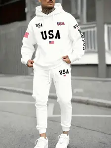 Men's Casual Letter Graphic Loose Hoodie Co Ord Set, Sweat, Comfortable Long Sleeve Top and Elastic Waist Drawstring Pants, Fall & Winter Outdoor Wear