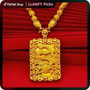 Cool And Handsome Golden 24K Gold Plated Copper Pendant Necklace, Dragon Pendant, for Men, Father'S Day, Christmas, Valentine'S Day Gift, for Father, Husband, Son,Hypoallergenic  Necklace, Waterproof,Gift Bag Included