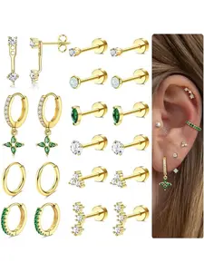 10 Pairs Hypoallergenic Flat Back Earrings for Women, Stainless Steel Studs Cartilage Earring Sets, Trendy Small Flatback Stud Earrings, Fashion Earrings