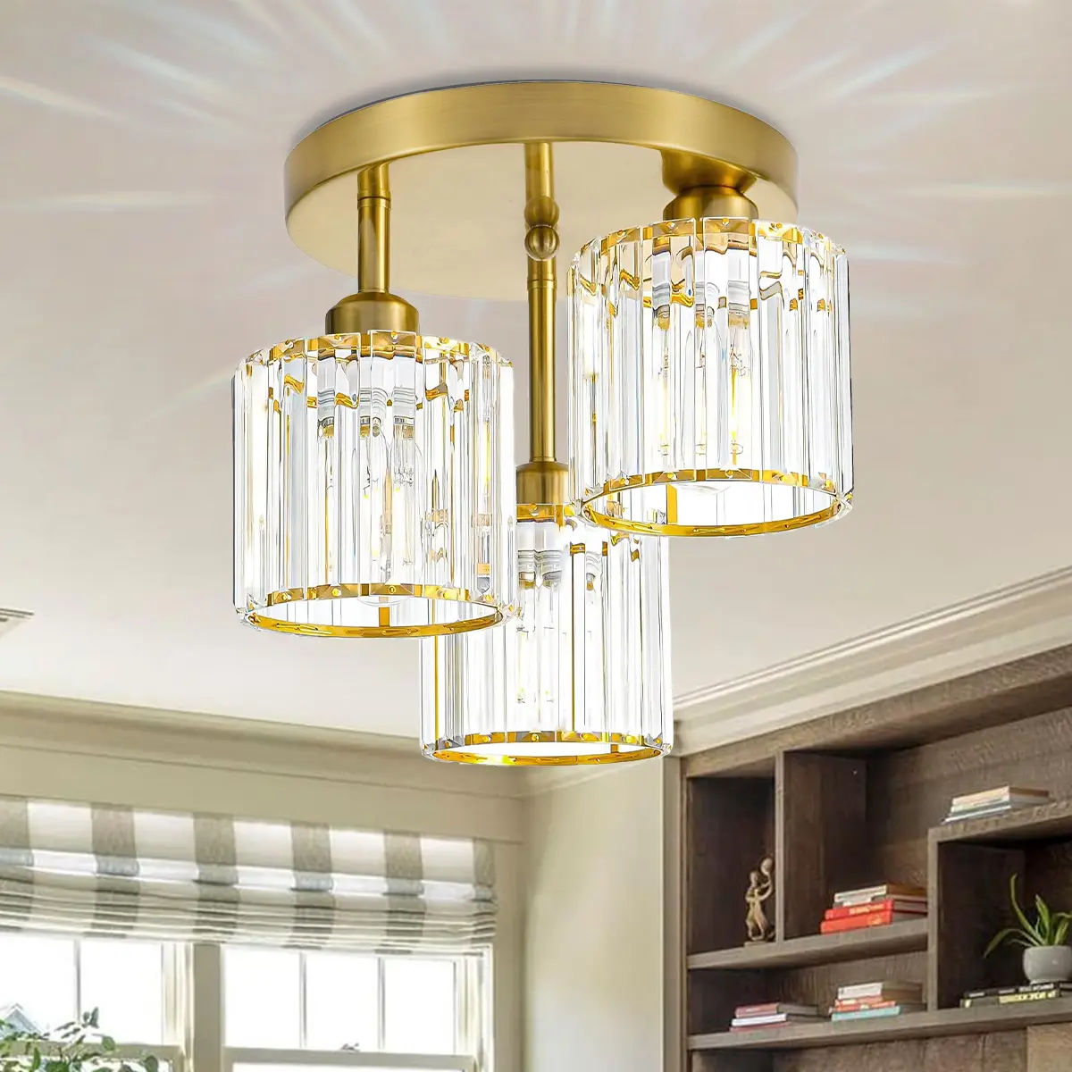 RETUSIOR Modern Semi-Flush Mount Ceiling Light, 3-Light Adjustable Fixture with E26 Base & Crystal Accents That Add Refined Sparkle, Easy-to-Mount for Living Room Decor (Decor for Living Room)