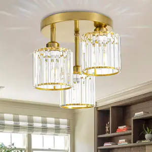 RETUSIOR Modern Semi Flush Mount Ceiling Light 3-Light Fixture with Crystal E26 Base for Living Room Dining Room Bedroom Kitchen Hallway