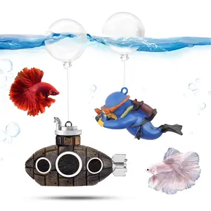2.1 in Mini Floating Submarine Fish Tank Decoration Set，Cute Retro Submarine Set and Floating Diver,Aquarium Decorations Resinous Betta Fish Tank