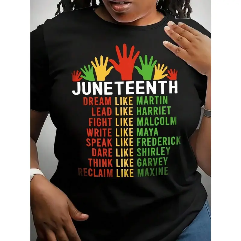 Women's And Men's Black Juneteenth T-Shirt - 100% Cotton, Short Sleeve, Crew Neck, Featuring African Historical Figures (, Malcolm, Maya, Garvey) - Casual Juneteenth Celebration Apparel, Regular Fit Unisex T-Shirt
