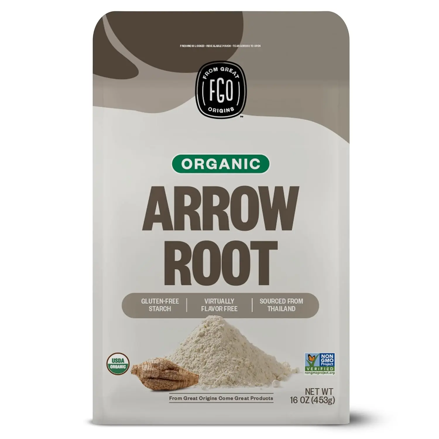 FGO Organic Arrowroot Powder, 16oz (1 Pound), USDA Organic, Non-GMO Natural Thickener, Gluten-Free, Dairy-Free, Flour or Corn starch Substitute