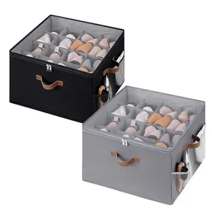 Foldable Shoe Organizer for Closet 2 Pack Storage Box Bin with Adjustable Dividers & Clear Cover Fits 16-32 Pairs Organizador de Zapatos Zapateras