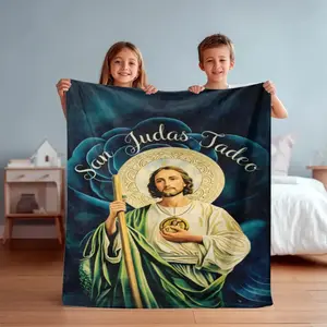 Blessed San Judas Tadeo Art Flannel Blanket Soft Fleece Throw Blanket for Bed Sofa Couch Cozy Warm Faith Inspired Religious Prayer Blanket Lounge Essential Home Decor Gift for Birthday Christmas Easter