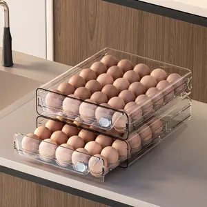 Kitchen Refrigerator Egg Storage Box, Transparent Drawer Style Egg Holder with Double Layer Space Saving Design, Perfect for Household Egg Organization and Fridge Storage
