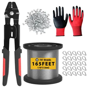 Sanuke Wire Rope Crimp Kit with 100ft 1/16 304 Stainless Steel Cable 7x7 Strand Core 60PCS 1/16'' Aluminum Crimp Loop Sleeves & 15PCS M2 Wire Rope Stainless Steel Thimble for Secure Connections