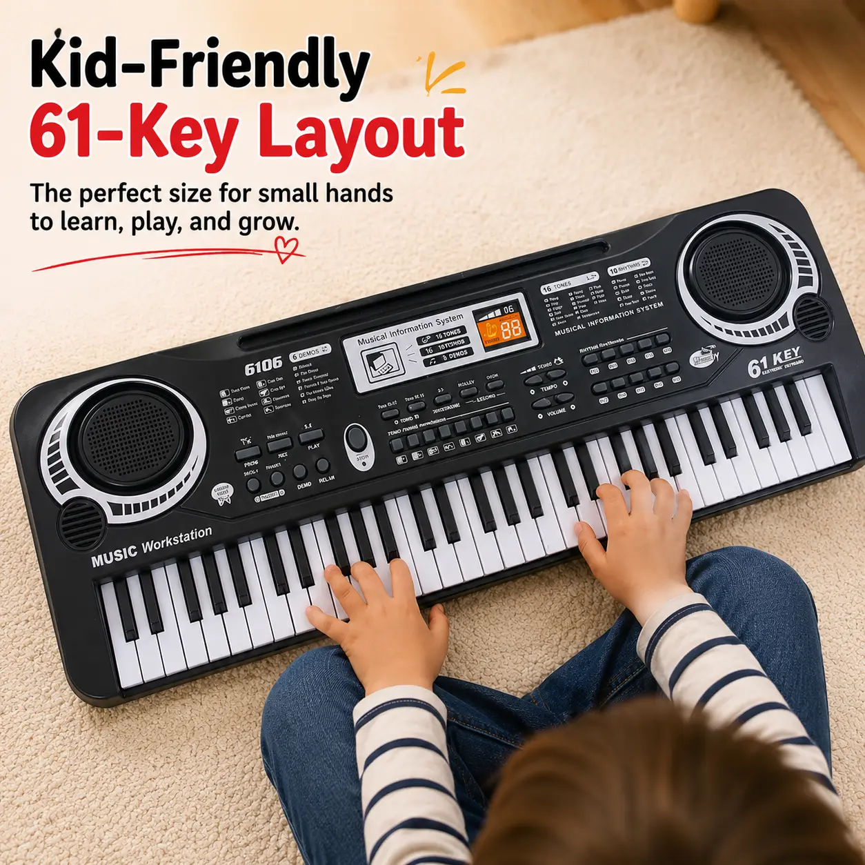 61-Key Electronic Piano Set with Built-in Microphone and Paper Sheet Music | Full-Size Keys USB Powered | Complete Beginner Home Set | Ideal Christmas and Birthday Gift